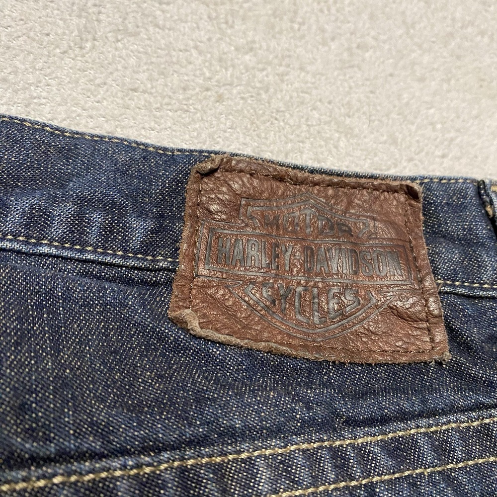 Harley Davidson Denim Shorts Mens 36 Baggy Bike Motorcycle Grunge Y2K - Picture 4 of 8